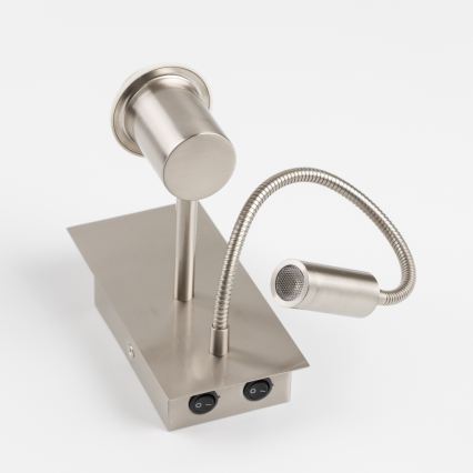 Brilagi - flexible LED-Wandleuchte NUBILA 1xE27/25W/230V + LED/3W mattchrom/gelb