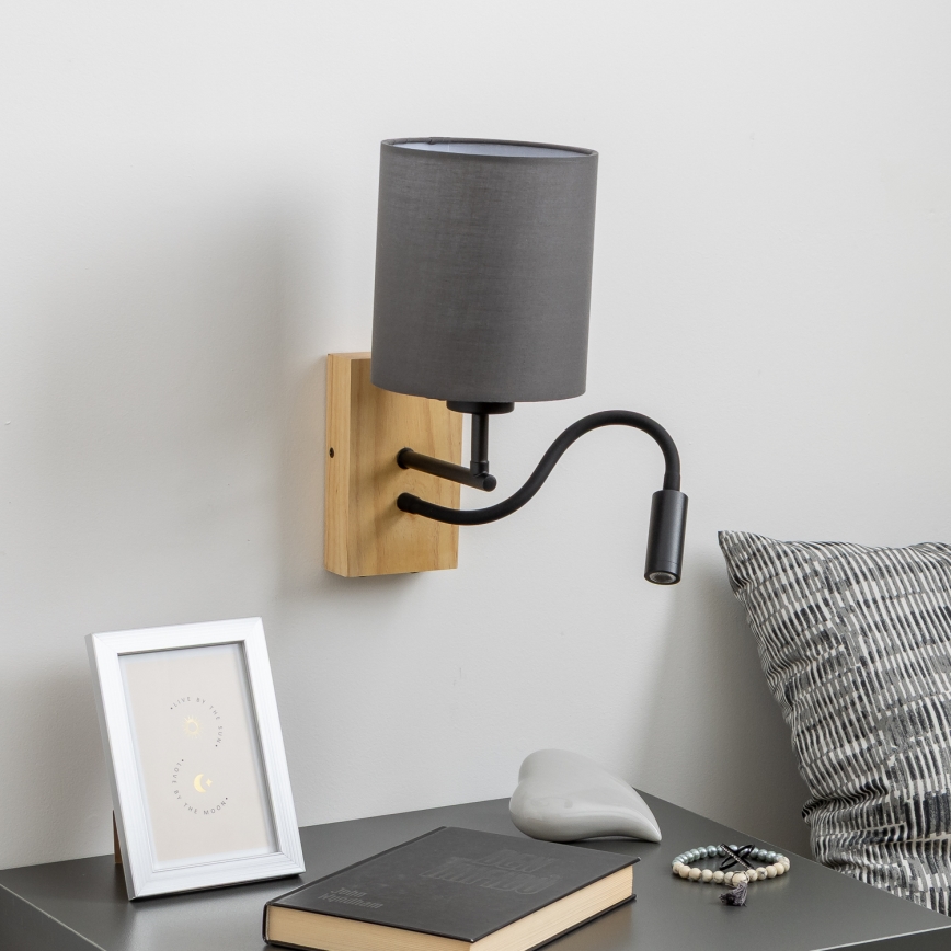 Brilagi - Flexible LED-Wandleuchte NUBILA WOOD 1xE27/25W/230V + LED/3W Eiche/anthrazit