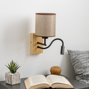 Brilagi - Flexible LED-Wandleuchte NUBILA WOOD 1xE27/25W/230V + LED/3W Eiche/braun
