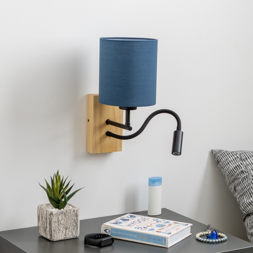 Brilagi - Flexible LED-Wandleuchte NUBILA WOOD 1xE27/25W/230V + LED/3W Eiche/dunkelblau