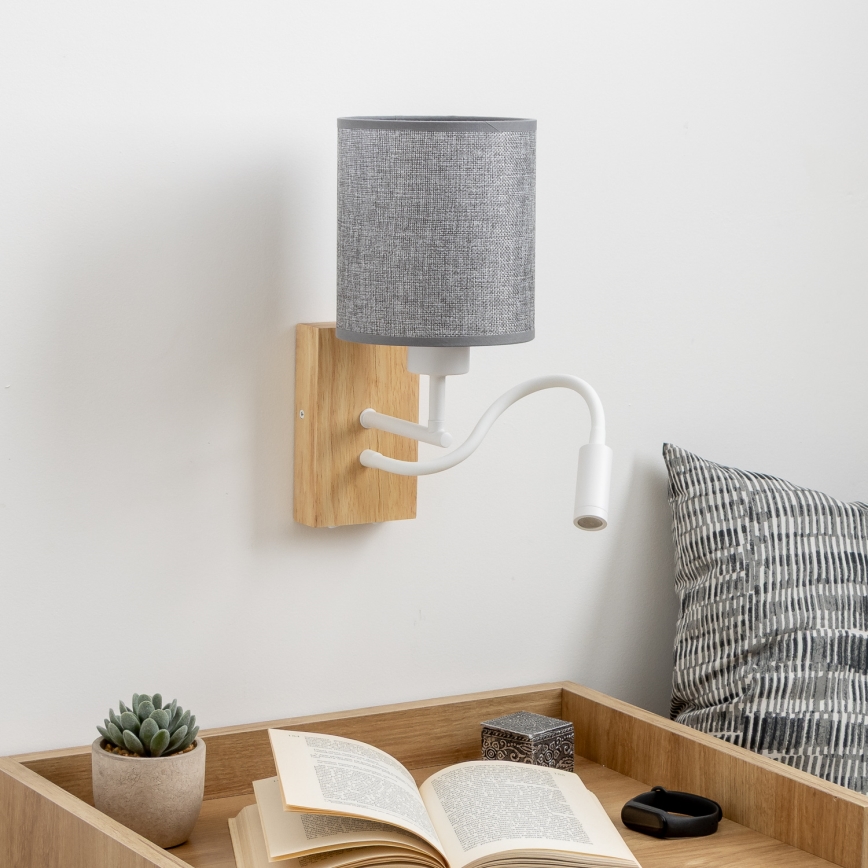 Brilagi - Flexible LED-Wandleuchte NUBILA WOOD 1xE27/25W/230V + LED/3W Eiche/grau