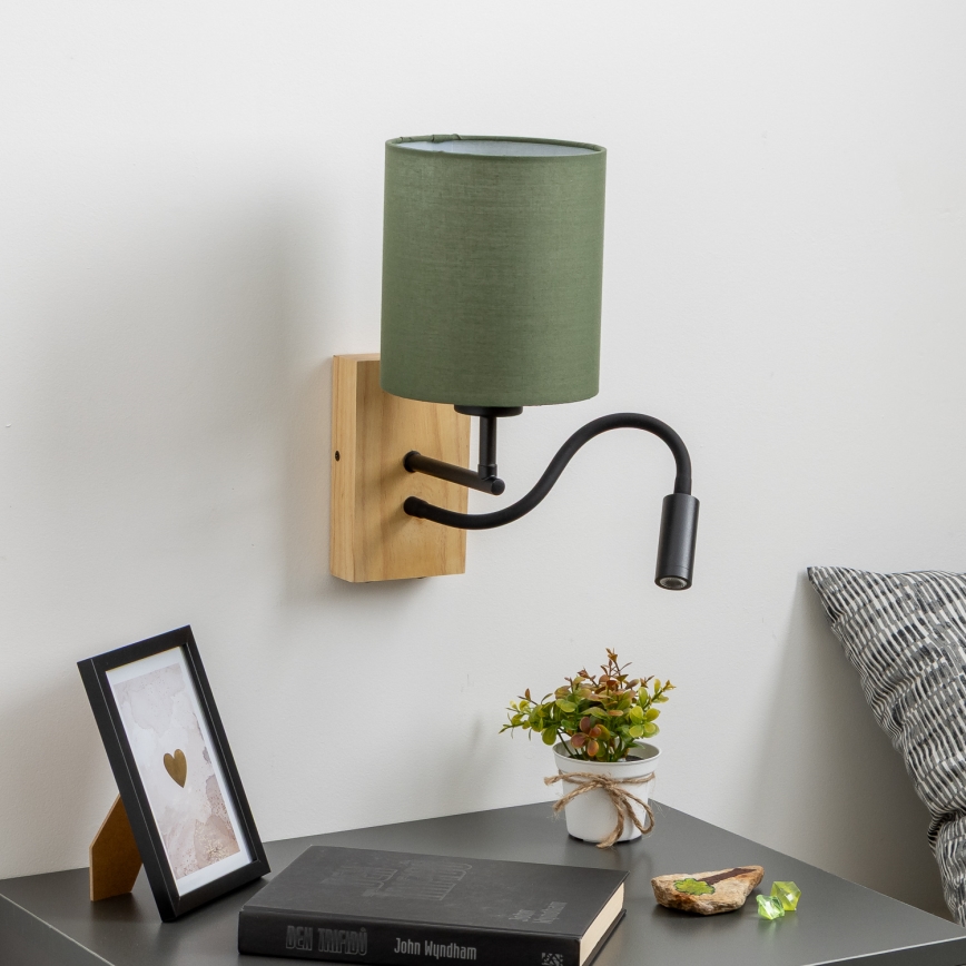 Brilagi - Flexible LED-Wandleuchte NUBILA WOOD 1xE27/25W/230V + LED/3W Eiche/grün
