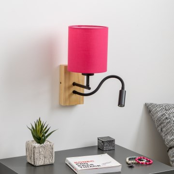 Brilagi - Flexible LED-Wandleuchte NUBILA WOOD 1xE27/25W/230V + LED/3W Eiche/pink