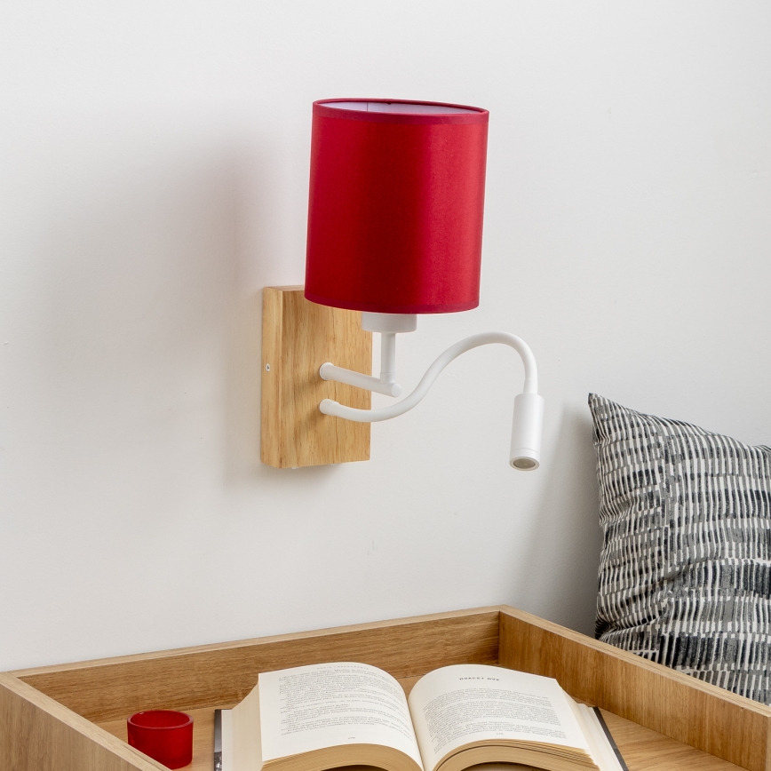 Brilagi - Flexible LED-Wandleuchte NUBILA WOOD 1xE27/25W/230V + LED/3W Eiche/Pompejanisch rot