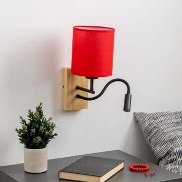 Brilagi - Flexible LED-Wandleuchte NUBILA WOOD 1xE27/25W/230V + LED/3W Eiche/rot