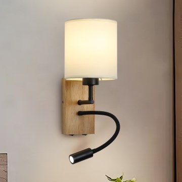 Brilagi - Flexible LED-Wandleuchte NUBILA WOOD 1xE27/25W/230V + LED/3W Eiche/schwarz/cremefarben