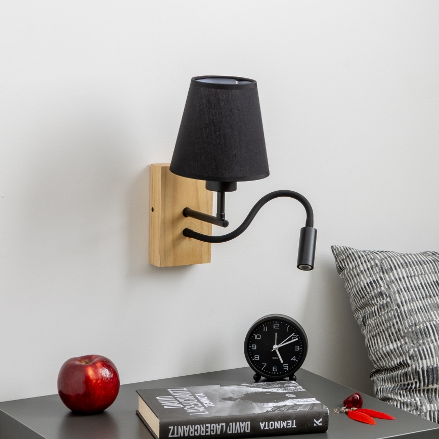 Brilagi - Flexible LED-Wandleuchte NUBILA WOOD 1xE27/25W/230V + LED/3W Eiche/schwarz
