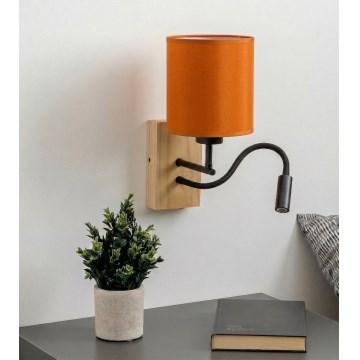 Brilagi - Flexible LED-Wandleuchte NUBILA WOOD 1xE27/25W/230V + LED/3W Eiche/Schwarz/Orange