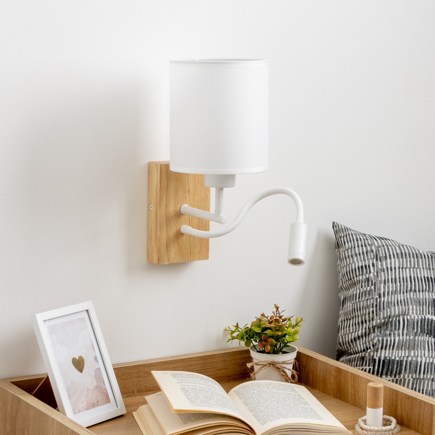 Brilagi - Flexible LED-Wandleuchte NUBILA WOOD 1xE27/25W/230V + LED/3W Eiche/weiß
