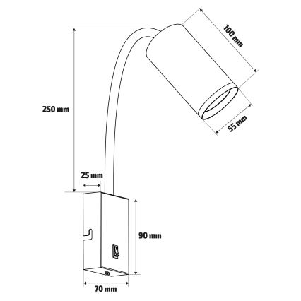 Brilagi - Flexible Wandleuchte mit Schalter SELE 1xGU10/30W/230V schwarz/gold