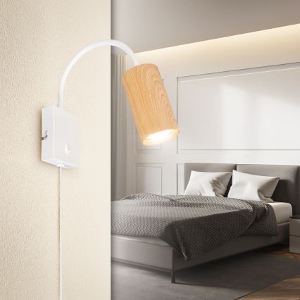 Brilagi - Verstellbare Wandleuchte mit Schalter SELE 1xGU10/30W/230V weiß/Eiche-Dekor