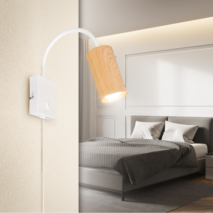 Brilagi - Verstellbare Wandleuchte mit Schalter SELE 1xGU10/30W/230V weiß/Eiche-Dekor
