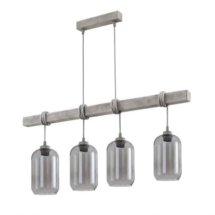 BRILAGI - Pendelleuchte mit Kabel WOOD GLASS 4xE27/60W/230V Kiefer/Grau/Rauchgrau