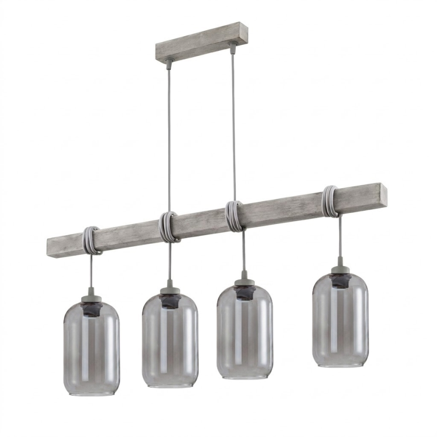 BRILAGI - Pendelleuchte mit Kabel WOOD GLASS 4xE27/60W/230V Kiefer/Grau/Rauchgrau