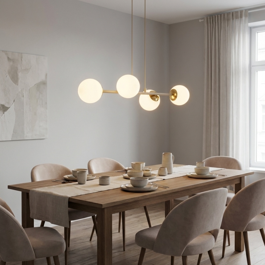 Brilagi - Hängeleuchte an Kabel 4xE27/60W/230V beige/gold
