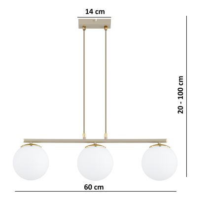 Brilagi - Hängeleuchte an Kabel MILO ECRU 3xE27/60W/230V beige/gold
