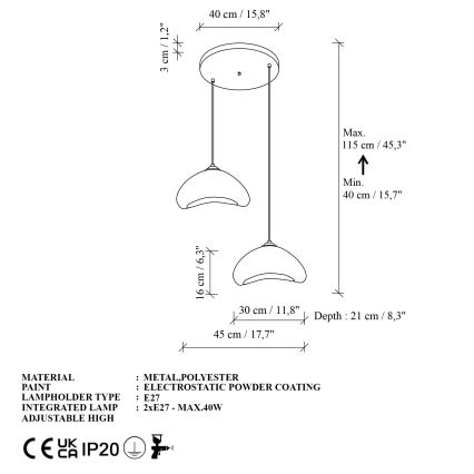 Brilagi - Hängeleuchte an Kabel WABI SABI 2xE27/40W/230V Ø 45 cm weiß