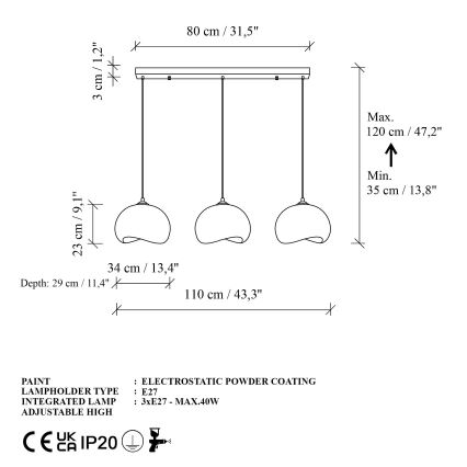Brilagi - Hängeleuchte an Kabel WABI SABI 3xE27/40W/230V weiß