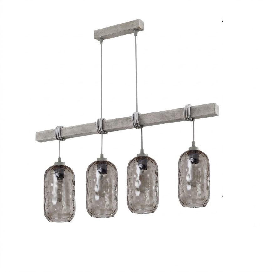 BRILAGI - Pendelleuchte an Kabel WOOD GLASS 4xE27/60W/230V Kiefer/Grau/Rauchgrau