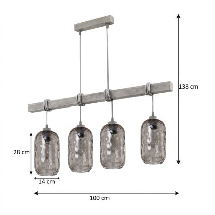 BRILAGI - Pendelleuchte an Kabel WOOD GLASS 4xE27/60W/230V Kiefer/Grau/Rauchgrau