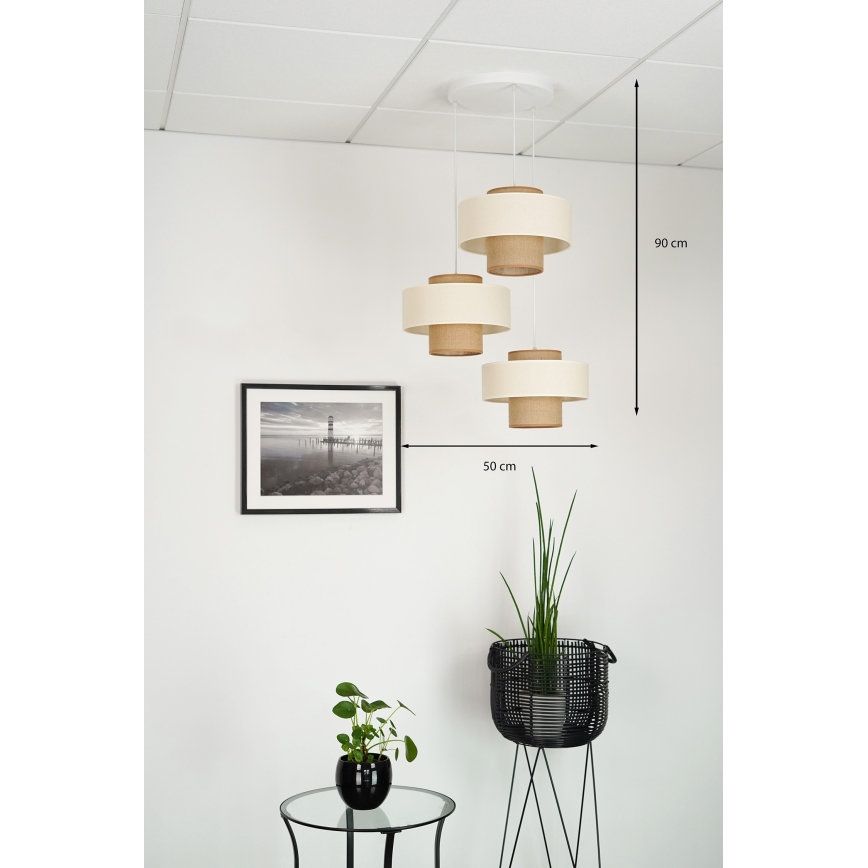 Brilagi - Hängeleuchte DALLAS 3xE27/15W/230V braun/cremefarben/weiß