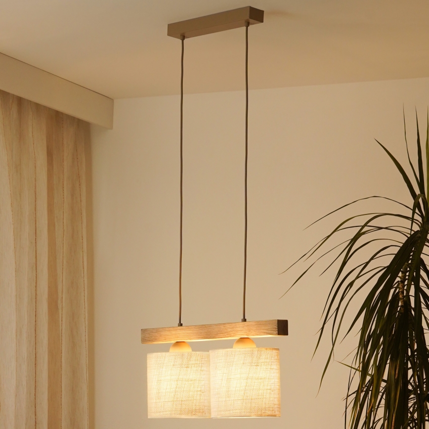 Brilagi - Hängeleuchte FOREST 2xE27/15W/230V Kiefer/braun/cremefarben