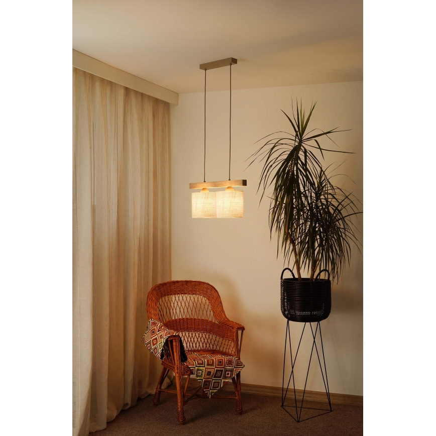 Brilagi - Hängeleuchte FOREST 2xE27/15W/230V Kiefer/braun/cremefarben