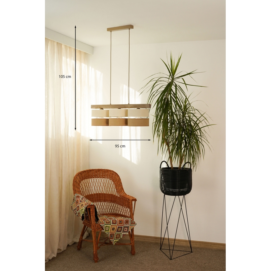 Brilagi - Hängeleuchte FOREST 3xE27/15W/230V Kiefer/beige/cremefarben
