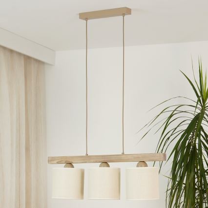 Brilagi - Hängeleuchte FOREST 3xE27/15W/230V Kiefer/braun/cremefarben