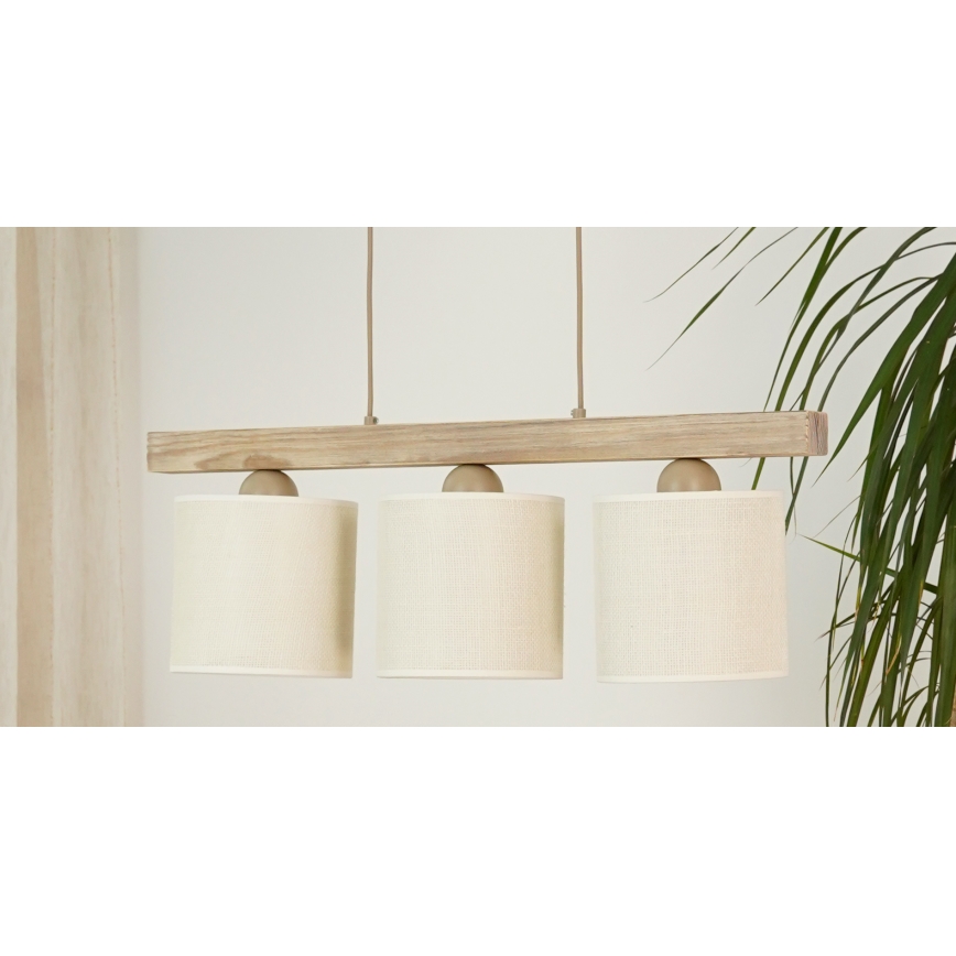 Brilagi - Hängeleuchte FOREST 3xE27/15W/230V Kiefer/braun/cremefarben