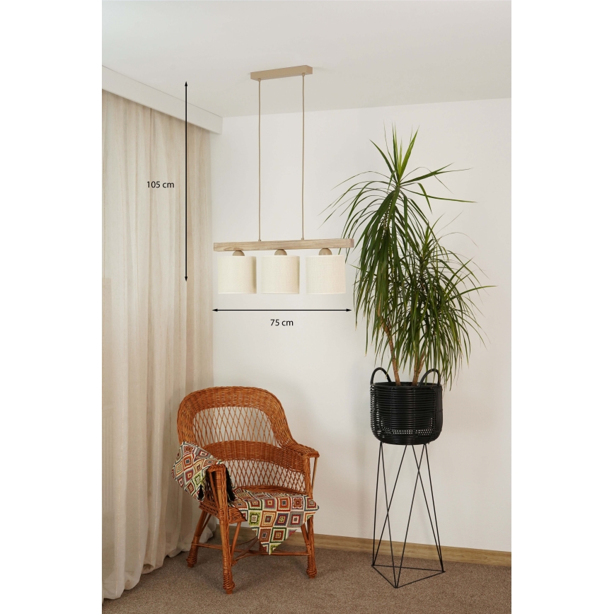 Brilagi - Hängeleuchte FOREST 3xE27/15W/230V Kiefer/braun/cremefarben
