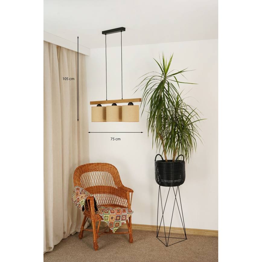 Brilagi - Hängeleuchte FOREST 3xE27/15W/230V Kiefer/braun/schwarz