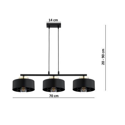 Brilagi - Hängeleuchte mit Kabelabhängung SPRING 3xE27/60W/230V schwarz/gold