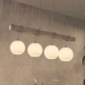 BRILAGI - Hängeleuchte mit Seilaufhängung WOOD GLASS 4xE27/60W/230V Kiefer/Grau/Weiß