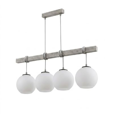 BRILAGI - Hängeleuchte mit Seilaufhängung WOOD GLASS 4xE27/60W/230V Kiefer/Grau/Weiß
