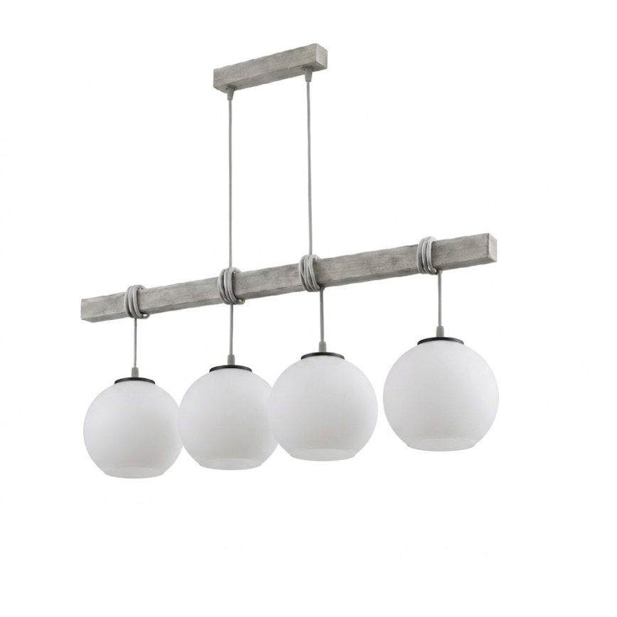 BRILAGI - Hängeleuchte mit Seilaufhängung WOOD GLASS 4xE27/60W/230V Kiefer/Grau/Weiß