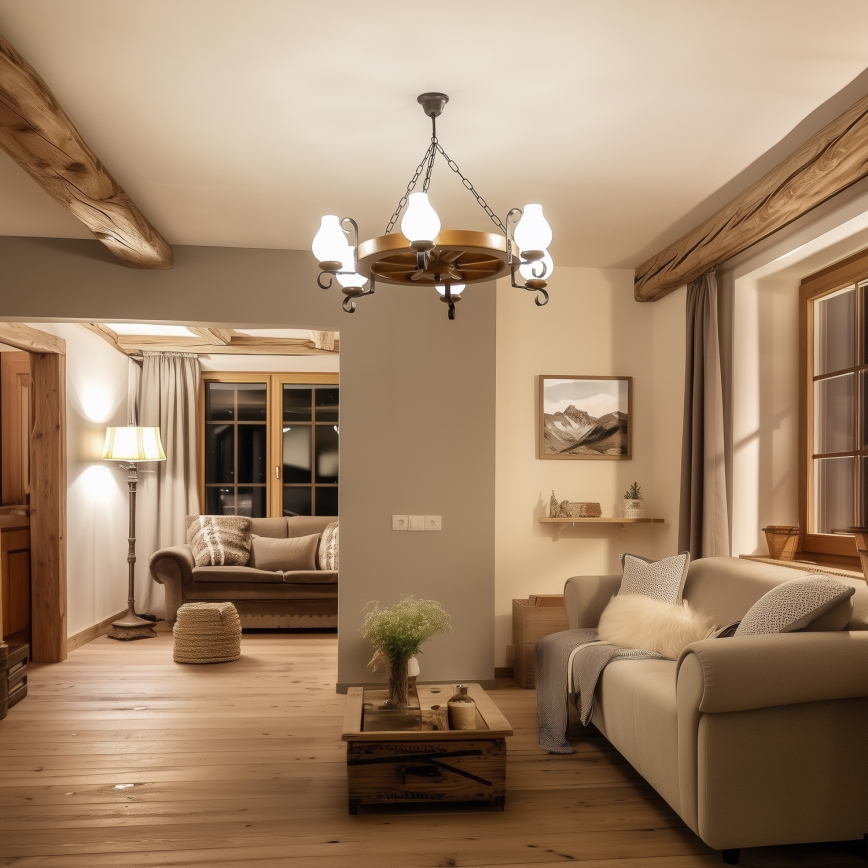 Brilagi - Ketten-Kronleuchter ROATA 6xE14/40W/230V Ø 70 cm Buche/Nussbaum