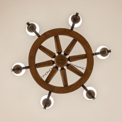 Brilagi - Ketten-Kronleuchter ROATA 6xE14/40W/230V Ø 70 cm Buche/Nussbaum