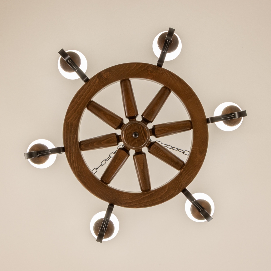 Brilagi - Ketten-Kronleuchter ROATA 6xE14/40W/230V Ø 70 cm Buche/Nussbaum