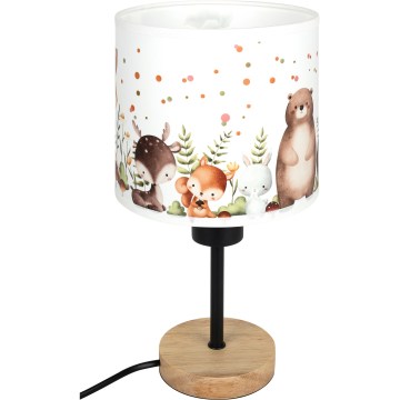 Brilagi - Kinder-Schreibtischlampe BOBO WOOD 1xE27/25W/230V Eiche/Schwarz/Weiß/Tiermotive