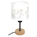 Brilagi - Kinder-Tischlampe BOBO WOOD 1xE27/25W/230V Eiche/schwarz/weiß/Einhörner