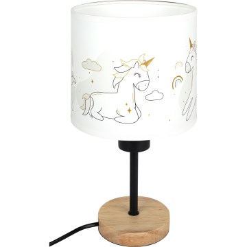 Brilagi - Kinder-Tischlampe BOBO WOOD 1xE27/25W/230V Eiche/schwarz/weiß/Einhörner