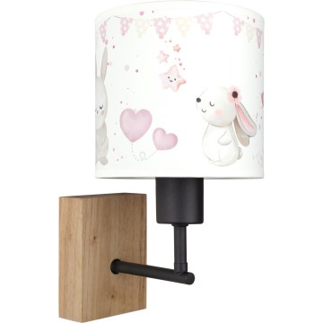 Brilagi - Kinder-Wandleuchte BOBO WOOD 1xE27/25W/230V Eiche/Schwarz/Creme/Häschen