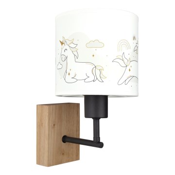 Brilagi - Kinder-Wandleuchte BOBO WOOD 1xE27/25W/230V Eiche/Schwarz/Weiß/Einhörner