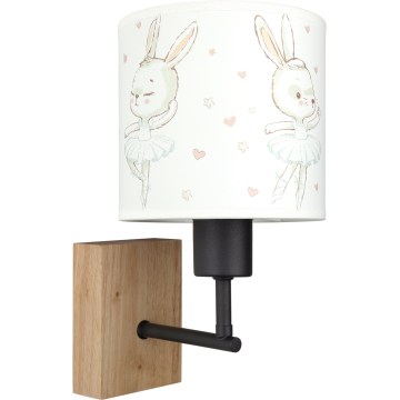 Brilagi - Kinder-Wandleuchte BOBO WOOD 1xE27/25W/230V Eiche/schwarz/weiß/Häschen