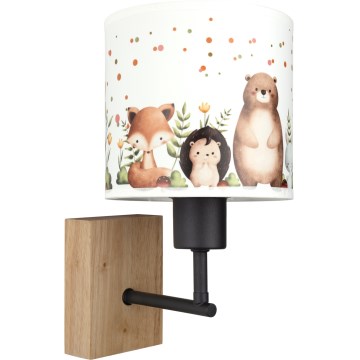 Brilagi - Kinder-Wandleuchte BOBO WOOD 1xE27/25W/230V Eiche/schwarz/weiß/Tiermotive