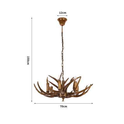 BRILAGI - Kronleuchter an Kette DEER 6xE14/10W/230V Ø 70 cm in Geweih-Optik