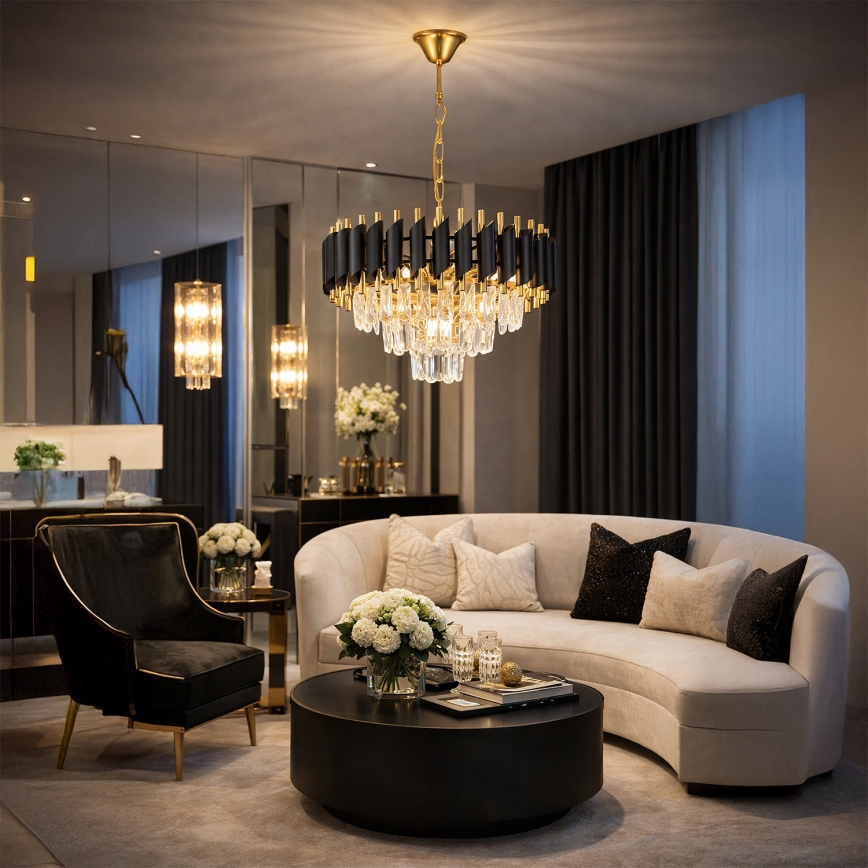 Brilagi - Kronleuchter an Kette ECLIPSE 5xE14/10W/230V Ø 38 cm Schwarz/Gold