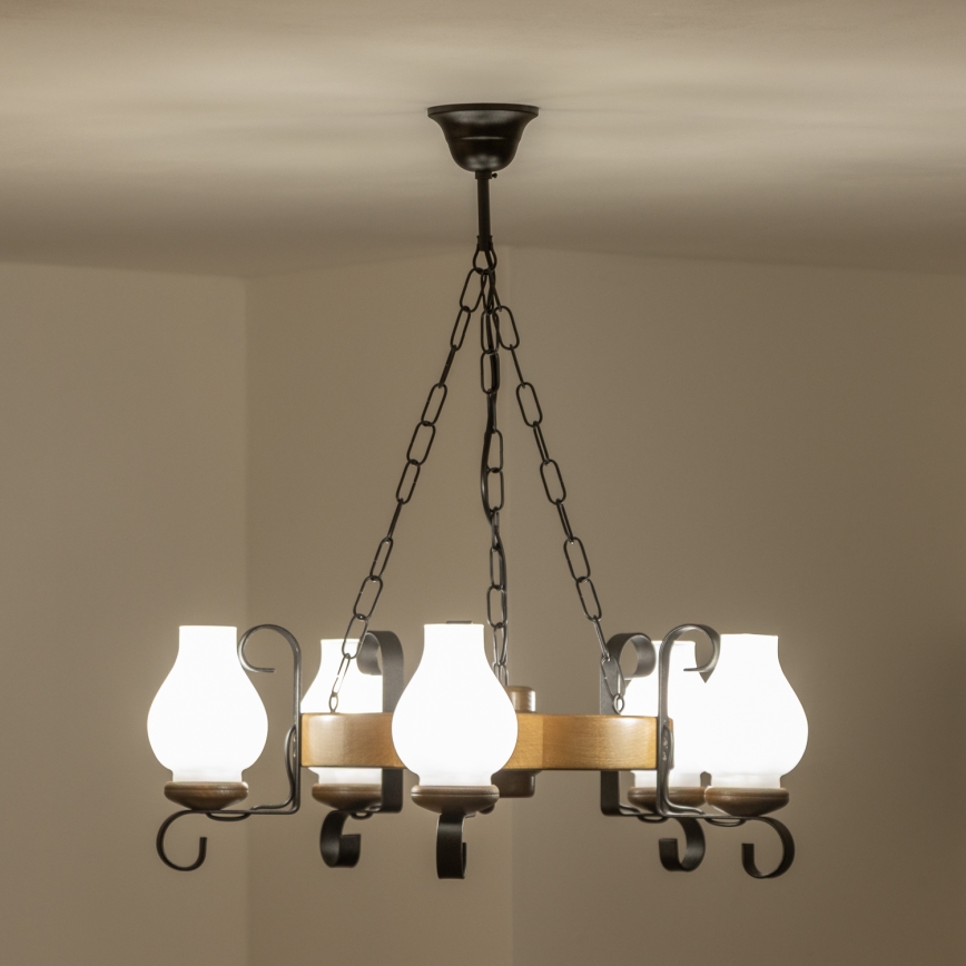Brilagi - Kronleuchter an Kette ROATA 5xE14/40W/230V Ø 50 cm Buche/Nussbaum
