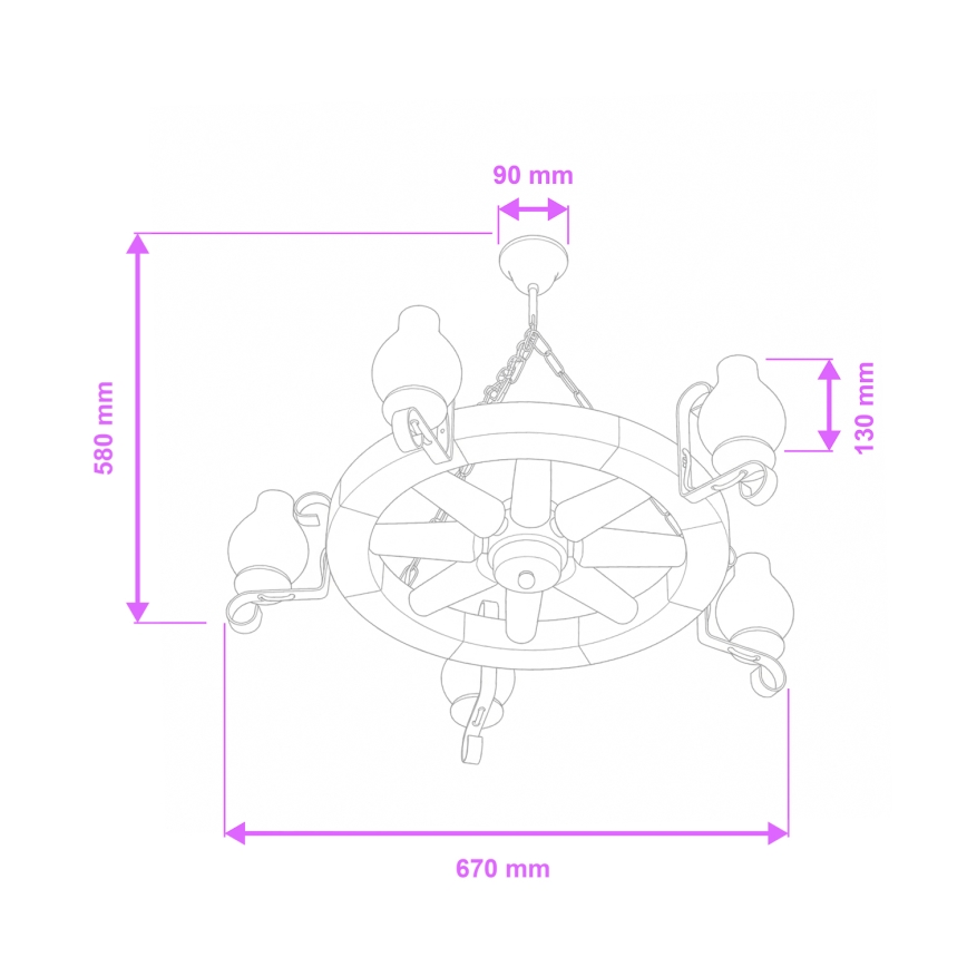 Brilagi - Kronleuchter an Kette ROATA 5xE14/40W/230V Ø 70 cm Buche